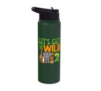 Lets Get Wild Im 2 Jungle Safari Birthday Two Years Old Stainless Steel Insulated Water Bottle