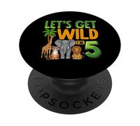 Lets Get Wild Im 5 Jungle Safari Birthday Five Years Old PopSockets Adhesive PopGrip