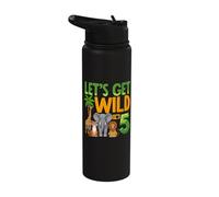 Lets Get Wild Im 5 Jungle Safari Birthday Five Years Old Stainless Steel Insulated Water Bottle