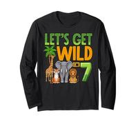 Lets Get Wild Im 7 Jungle Safari Birthday Seven Years Old Long Sleeve T-Shirt