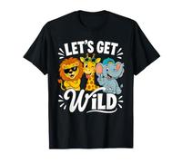 Let's Get Wild Lion Giraffe Elephant Kids Birthday Safari T-Shirt