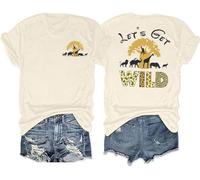 Lets Get Wild Shirts Women Animal Kingdom Shirt Family Safari Trip Tshirts Cute Zoo World Short Sleeve Tee, Apricot, M