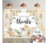 Let's Give Thanks Backdrop Happy Thanksgiving Photography Background Fall Floral Pumpkins Friendsgiving Party Decorations Banner Photobooth Props (7X5FT(82 x 59 inch))