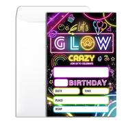 Let's Glow Crazy Birthday Party Invitation 20 Retro Neon Theme Party Birthday Invitation With Envelopes for Woman Man Boys Girls Party Invite Cards -4×6 inch-B009