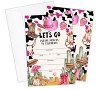 Let's Go Birthday Invitation with Envelopes, Cowgirl Double-Sided Fill-in Birthday Invites Cards, Disco Rodeo Western Invite Party Favor & Decor for Boys Girl-SAG03