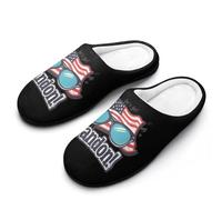 Let's Go Brandon USA Flag Flannel Slippers For Men Memory Foam Soft Warm Home Shoes Print 7-8（40-41）
