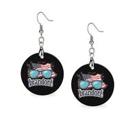 Let's Go Brandon USA Flag Round Wooden Earrings Boho Drop Pendant Fashion Gifts for Women
