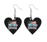 Let's Go Brandon USA Flag Round Wooden Earrings Boho Drop Pendant Fashion Gifts for Women