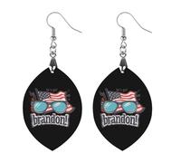 Let's Go Brandon USA Flag Round Wooden Earrings Boho Drop Pendant Fashion Gifts for Women