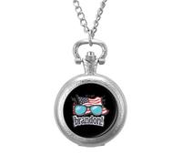 Let's Go Brandon USA Flag Vintage Pocket Watch with Chain Arabic Numerals Scale Quartz Pocket Watches Gifts for Men Women