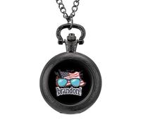 Let's Go Brandon USA Flag Vintage Pocket Watch with Chain Arabic Numerals Scale Quartz Pocket Watches Gifts for Men Women