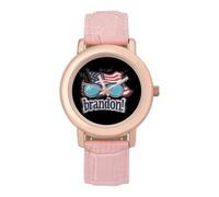 Let's Go Brandon USA Flag Women's Wrist Watch Fashion Wristwatches with Pink Strap Gifts for Women Mother Wife Birthday