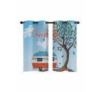 Let's Go Camping Blackout Curtains for Bedroom Living Room, Caravan RV Tree Spring Summer 39 In Long Thermal Insulated Room Darkening Drapes Grommet Window Treatments, 27.5 x 39 In