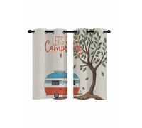 Let's Go Camping Blackout Curtains for Bedroom Living Room, Caravan RV Tree Spring Summer Vintage 39 In Long Thermal Insulated Room Darkening Drapes Grommet Window Treatments, 27.5 x 39 In