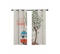 Let's Go Camping Blackout Curtains for Bedroom Living Room, Caravan RV Tree Spring Summer Vintage 54 In Long Thermal Insulated Room Darkening Drapes Grommet Window Treatments, 42 x 54 In