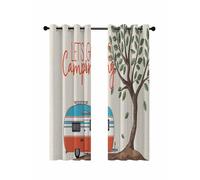 Let's Go Camping Blackout Curtains for Bedroom Living Room, Caravan RV Tree Spring Summer Vintage 72 In Long Thermal Insulated Room Darkening Drapes Grommet Window Treatments, 52 x 72 In