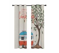 Let's Go Camping Blackout Curtains for Bedroom Living Room, Caravan RV Tree Spring Summer Vintage 84 In Long Thermal Insulated Room Darkening Drapes Grommet Window Treatments, 52 x 84 In