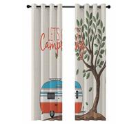 Let's Go Camping Blackout Curtains for Bedroom Living Room, Caravan RV Tree Spring Summer Vintage 96 In Long Thermal Insulated Room Darkening Drapes Grommet Window Treatments, 52 x 96 In
