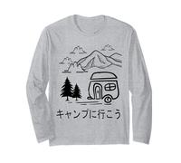 Lets Go Camping Japanese Style Writing Cute RV Motorhome Long Sleeve T-Shirt