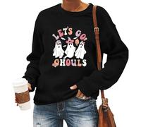Let's Go Ghouls Halloween Sweatshirt Women Retro Ghost Graphic Pullovers Top Spooky Season Halloween Top 2024 Fall