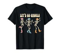 Let's Go Ghouls Women Halloween Dancing Skeleton Ghost T-Shirt