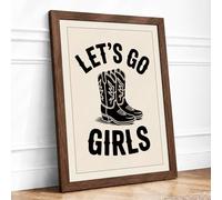 Let's Go Girls Retro Framed Wall Art Print A3 Walnut