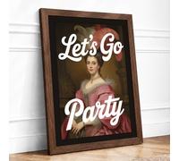 Let's Go Party Eclectic Framed Wall Art Print A4 (29.7×21cm) Walnut, Wall Decor for Living Room, Bedroom, Office & Home, Ready to Hang, Art Gift