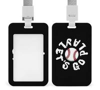 Let's Go Play Baseball Fashion ID Badge Holder Sliding Vertical Name Tag Card Protector with Lanyard
