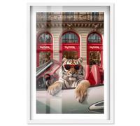 Lets Go Shopping Tiger Europe Shadowbox Print Glam Wall Art by Notoriart, White Frame, 20 x 30