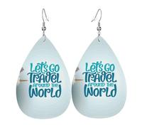 Let's go Travel Around the World Earrings for Women, Leather Earrings Teardrop for Women Trendy, Tear Drop Earrings Jewelry