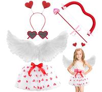 Lets Joy Amor Costume Girls, 5 Pieces Carnival Costume Accessories, Cupid Angel Wings Costume, Cupid Costume Set Children, Heart Tutu Wings Tight Heart Headband Glasses Arrow Bow, Carnival Party