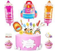 Lets Joy Decoration for start of school, decoration back to school set, children's school decoration with 1 balloon school bag + 2 pencil balloons + 15 cupcake toppers