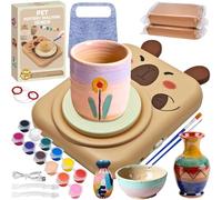 Lets Joy Pottery Set for Children, Pottery Set Turntable, Mini Pottery Wheel with Pottery Clay, DIY Pottery Wheel, Electric Creative Gifts, Pottery Craft Set with Accessories, Christmas Toy Capybara