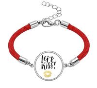 Let's Kiss Quote Handwrite Style Lucky Red String Bracelet Rope Bracelet Handmade