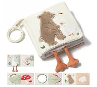 let's make Soft Baby Book, Sensory Crinkle Cloth Books for Babies 0-12 Months, Bear Goose Tummy Time Toy with Shatterproof Mirror, Squeaker, Food Grade Silicone Teether, Washable Stroller Newborn Gift