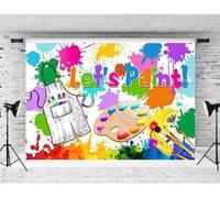 Let's Paint Party Backdrop for Photoshoot Watercolor Colorful Graffiti Splatter Dress Background Happy Birthday Backdrop Hip Hop Graffiti Wall Decorations Baby Shower Party Cake Table Banner (8X6FT)
