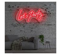 Let's Paty Neon Lights Signs Personalized Custom Large LED Acrylic Light Up Neon Sign For Bedroom For Wall Decor Wedding Bar Party Outdoor Happy Birthday(Red,Width 65CM)
