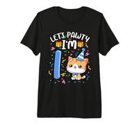 Let's Pawty I'm 1 Year Old Boy Cat Kitten 1st Birthday Premium T-Shirt