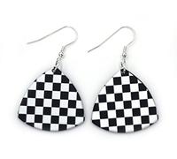 'Let's Play Checkers' Black and White Checked Earrings, Resin, No Gemstone