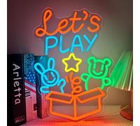 Let's Play Toy Box LED Neon Sign Fun Multi Color Wall Decor for Kids Room, Game Room, Nursery & Dorm Toy Box Bunny & Bear LED Light (16.73x11.81 Inches)