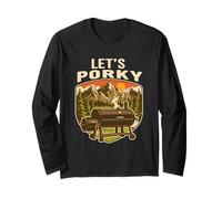Let's Porky Funny BBQ Smoker Pig Pun Retro Grill Long Sleeve T-Shirt