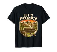 Let's Porky Funny BBQ Smoker Pig Pun Retro Grill T-Shirt