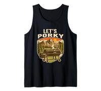 Let's Porky Funny BBQ Smoker Pig Pun Retro Grill Tank Top