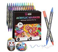 LET'S RESIN 36 Acrylic Paint Pens Markers, Dual Tip Fine & Brush Paint Markers, Strong Coverage Bright Colors Paint Pens for Rocks, Canvas, Wood, Glass, Fabric, Plastic, Acrylic Paint Set