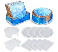 Let's Resin Coaster Mould, Silicone Coaster Mould for Resin with 10pcs Square and Round Coaster Molds Set, Coaster Holder Epoxy Resin Molds for Resin Casting, Agate Geode Coasters, Crystal Coasters