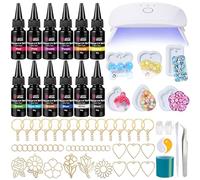 LET'S RESIN Keychain Making Kit, 12 Colors UV Resin with Keychain Molds Silicone, UV Light, 6 Styles Flower and 6 pcs Heart Open Bezels for Resin, Starter Jewelry Making Kit for Keychain, Craft Decor