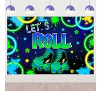 Let's Roll Birthday Decor Neon Rainbow Glow Roller Skating Wall Photo Banner Cake Table Birthday Party Supplies
