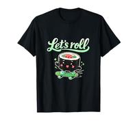 Lets Roll Kawaii Chibi Sushi Skateboard Graphic T-Shirt