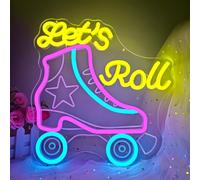 Let's Roll Neon Sign for Wall Decor Roller Skating Neon Led Sign Dimmable Roller Skate Party Decorations Neon Light Sign for Roller Skates Store Club Sports Light Up Skate Sign for Player Room Gift