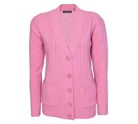 Lets Shop Shop New Classic Womens Cardigan Ladies Sizes 10-20 Cable Knit Long Sleeve Aran Type Grandad Button Down Pockets Sweater (L, Dusty Pink)